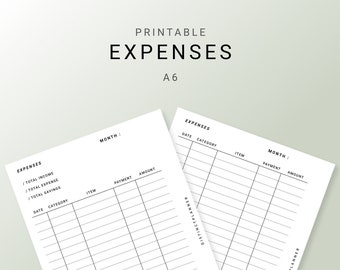 A6 Expenses Tracker Printable Inserts, Income and Expenses Organizer, Monthly Expenses Checklist Log Template,