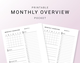 Printable Pocket Monthly Calendar - Etsy