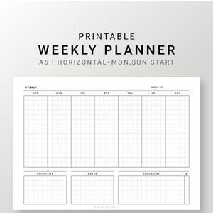 Undated Weekly Planner Printable A5 Horizontal Weekly - Etsy