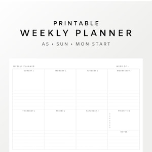 Undatiertes Wochenplaner Desk Pad PDF | A5 Digitale Vorlage für druckbare | 1 Seite Arbeitsblatt | Wochen organizer auf einen Blick | Minimalistische Note