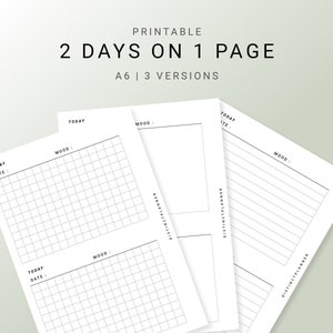 A6 Daily Planner Inserts, 2 Days on 1 Page Printable, Undated Daily Journal for Minimalist, Grid Lined Blank Layout