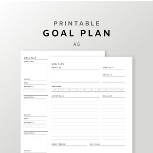 Doelplanner Afdrukbare A5 | | voor doelplanningssjabloon | voor het instellen van doelen | voor de lay-out van de projectplanner Productiviteitsplanner voor minimalisten