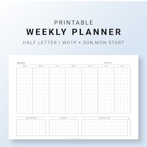 Weekly Planner Printable Half Letter, Week on One Page, Undated Grid ...