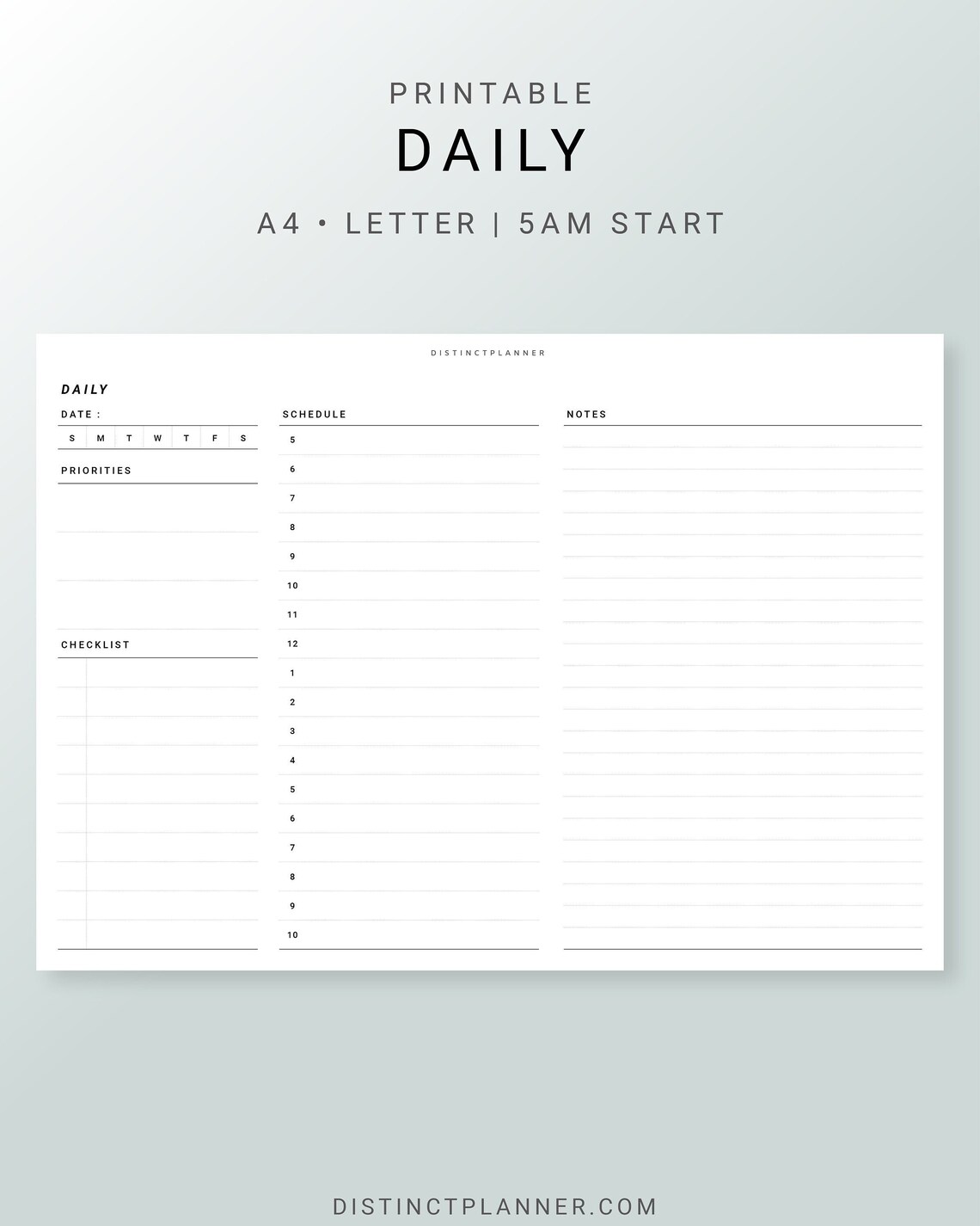 A4 Letter Daily Horizontal Planner Printable Undated Daily - Etsy