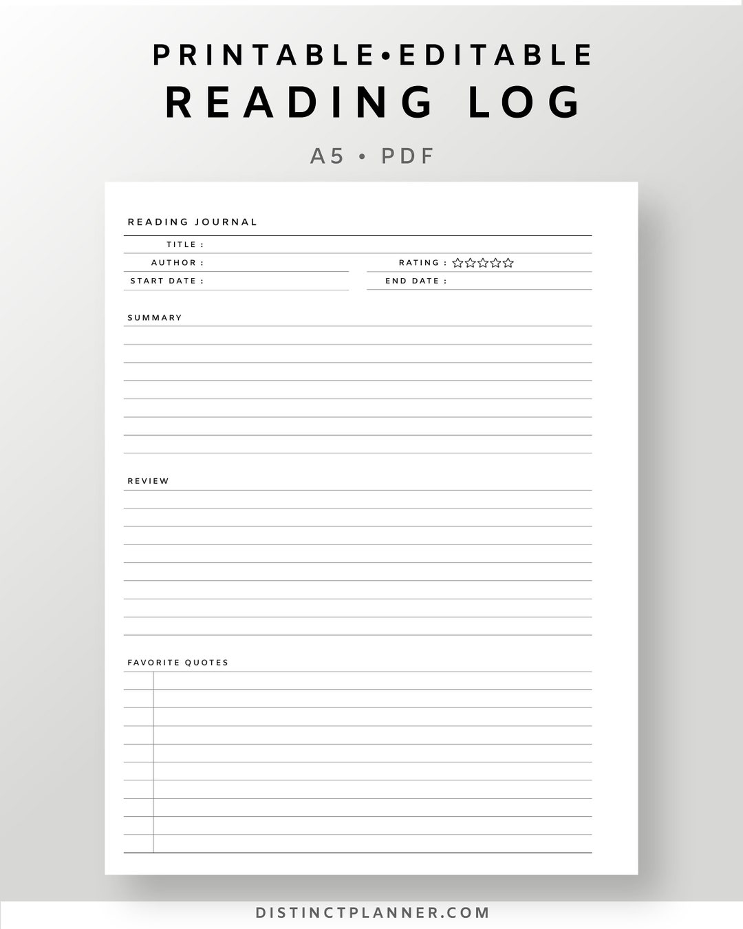 A5 Reading Journal Printable Editable | Book Review Template PDF | Book Tracker Log | Reading Planner Insert Page | Reading Reflection - Etsy a5-reading-journal-printable-editable-book-review-template-pdf-book-tracker-log-reading-planner-insert-page-reading-reflection-etsy