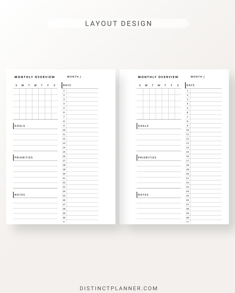 Pocket Undated Monthly Planner | Printable Overview on a Page ...