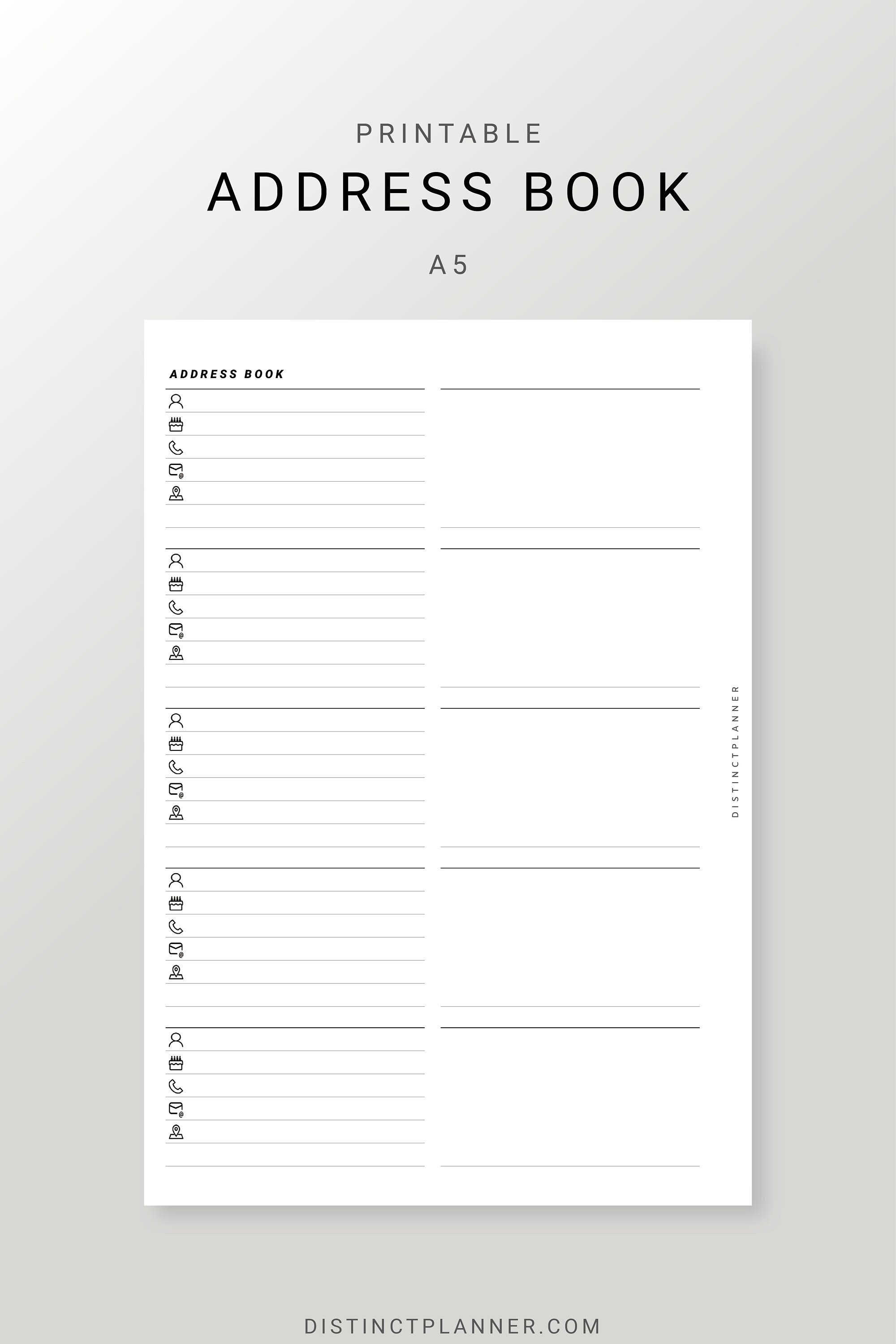 A5 Address Book Printable Inserts, Contact List Template Planner Refill ...