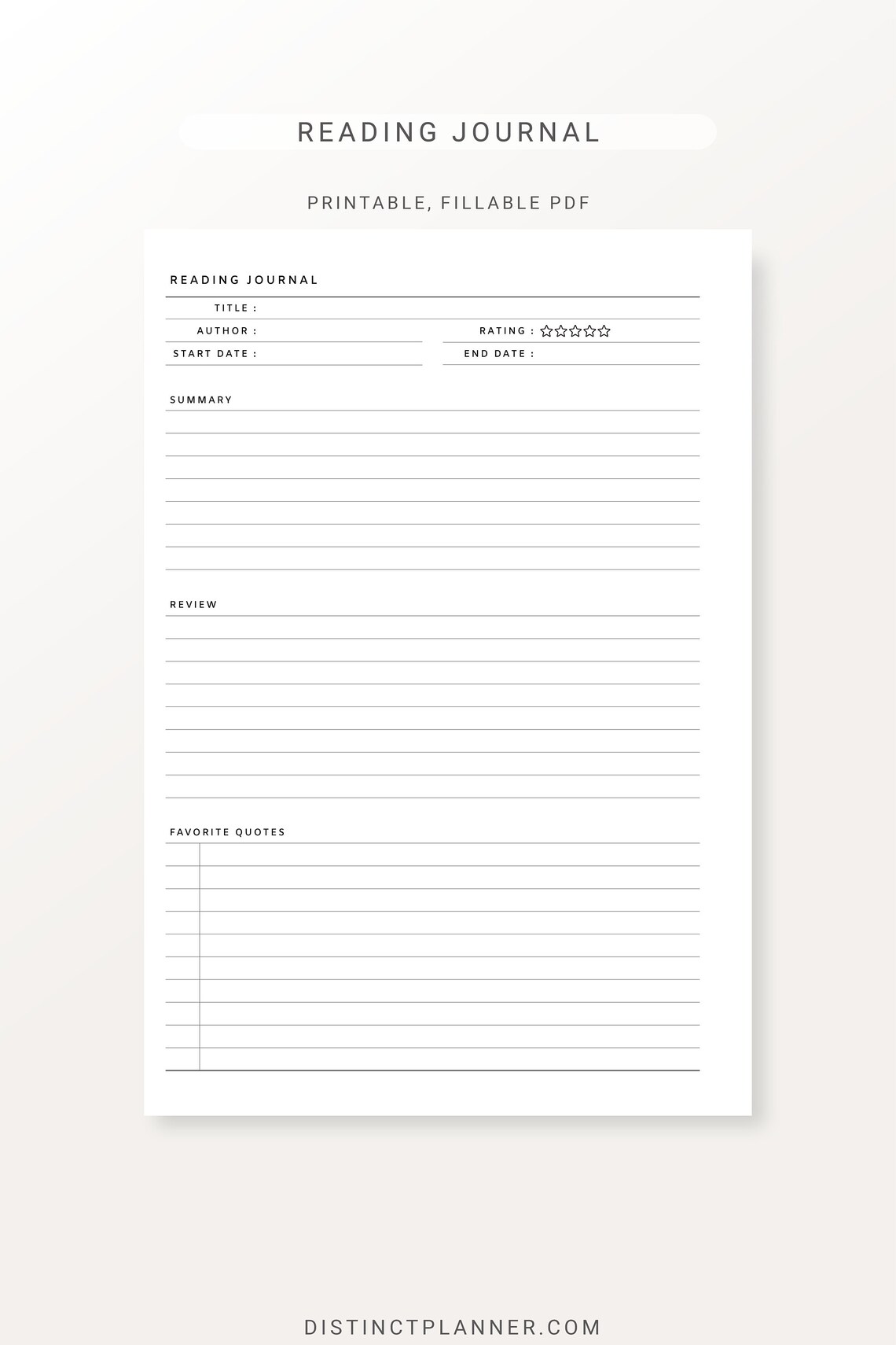 A5 Reading Journal Printable Bundle, Book Review Log Minimal Template ...