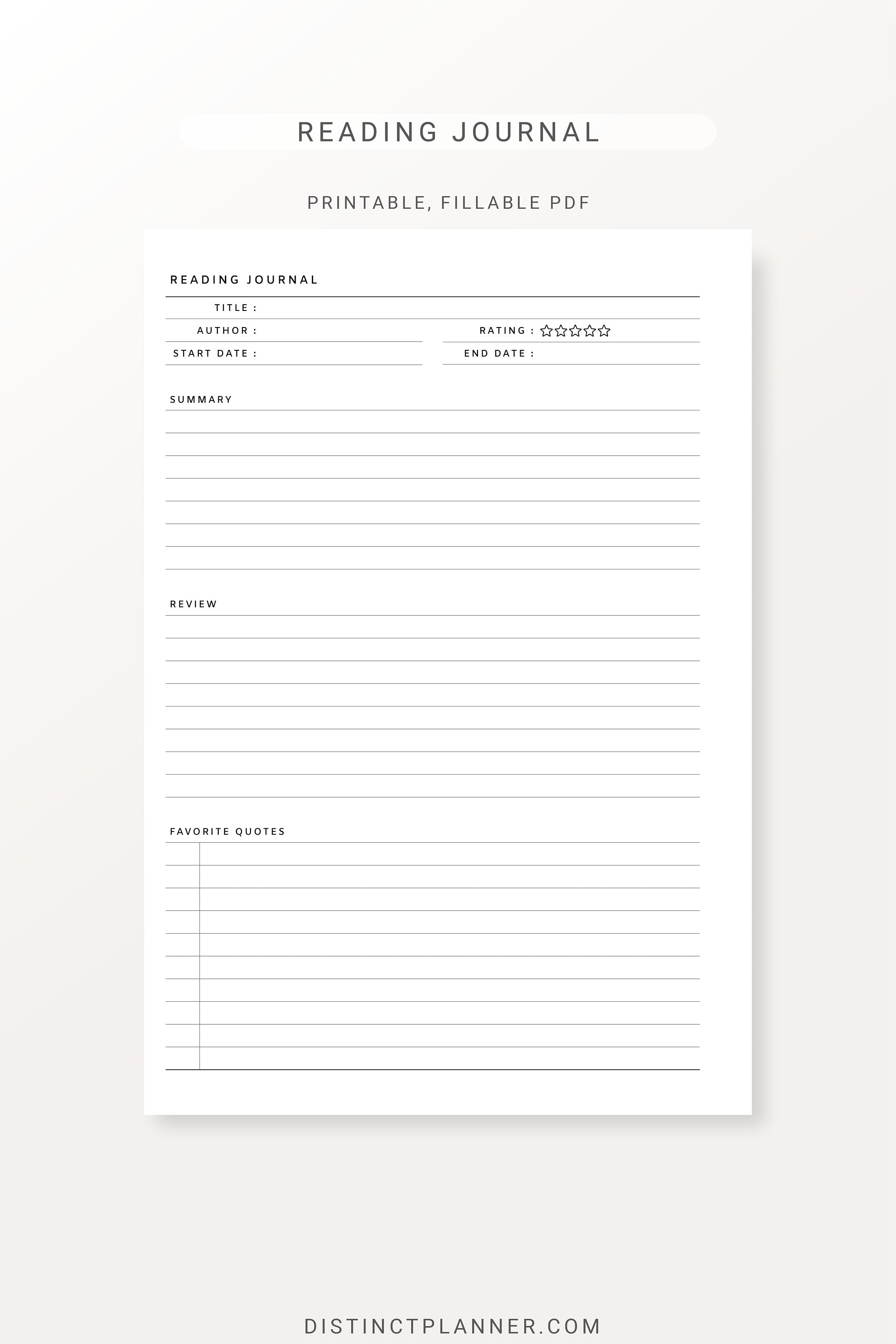 A5 Reading Journal Printable Bundle, Book Review Log Minimal Template ...