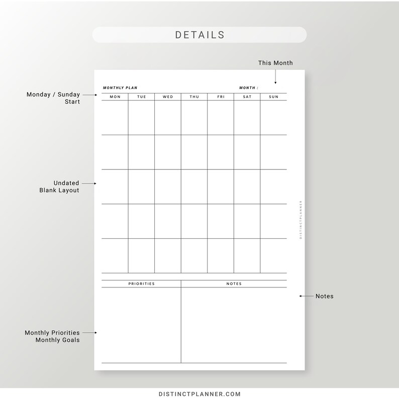 A5 Undated Monthly Planner Printable for Minimalist Month | Etsy