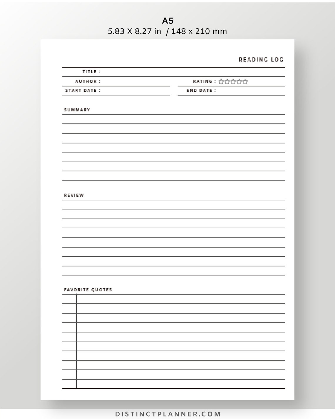 A5 Reading Journal Printable Editable | Book Review Template PDF | Book ...