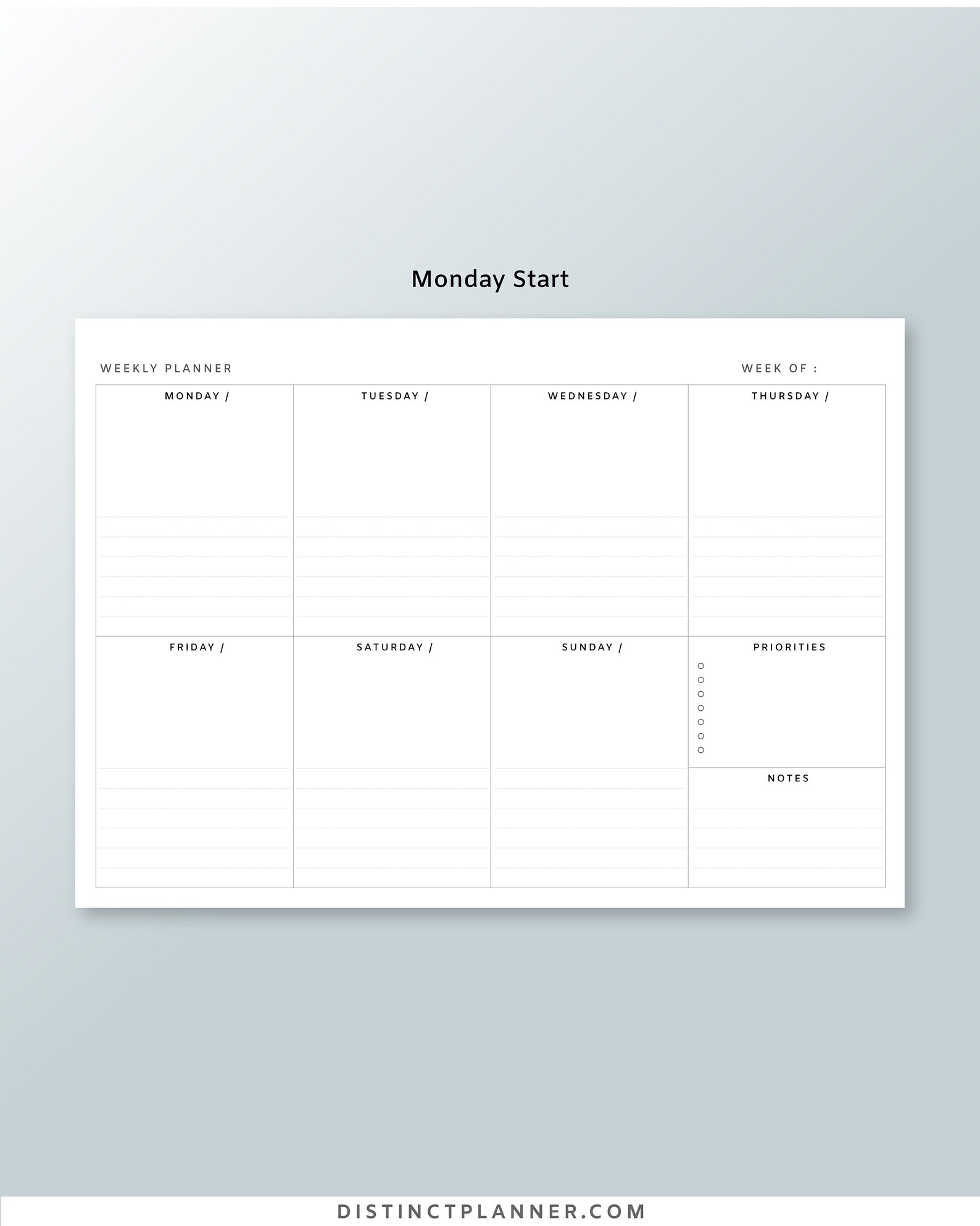 Undated A4 Weekly Planner Worksheet | Digital Template for Printable ...