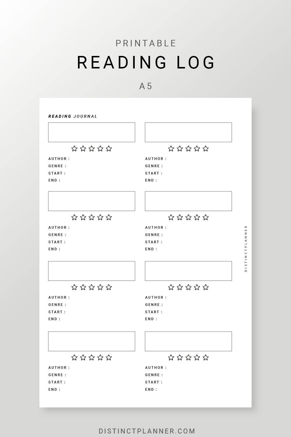 A5 Reading Log Printable Template, A5 Reading Journal Inserts, Minimalist Reading Diary Simple Layout, Reading Planner Pages