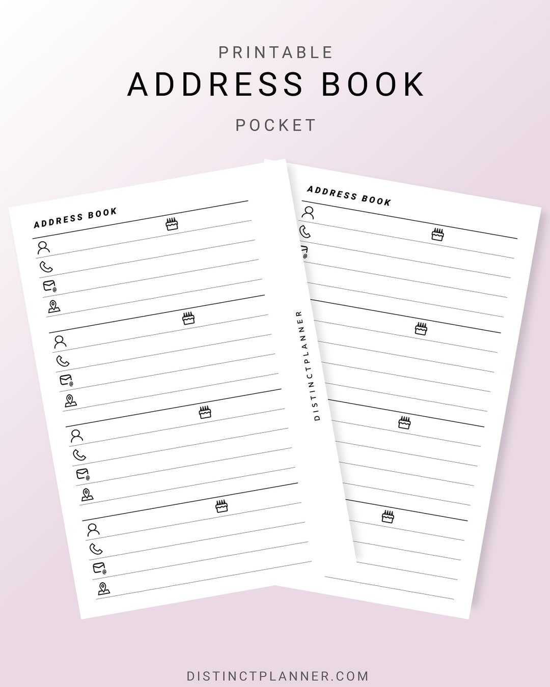 Pocket Address Book Printable Inserts, Contact List Template Planner Refill, Contact Information