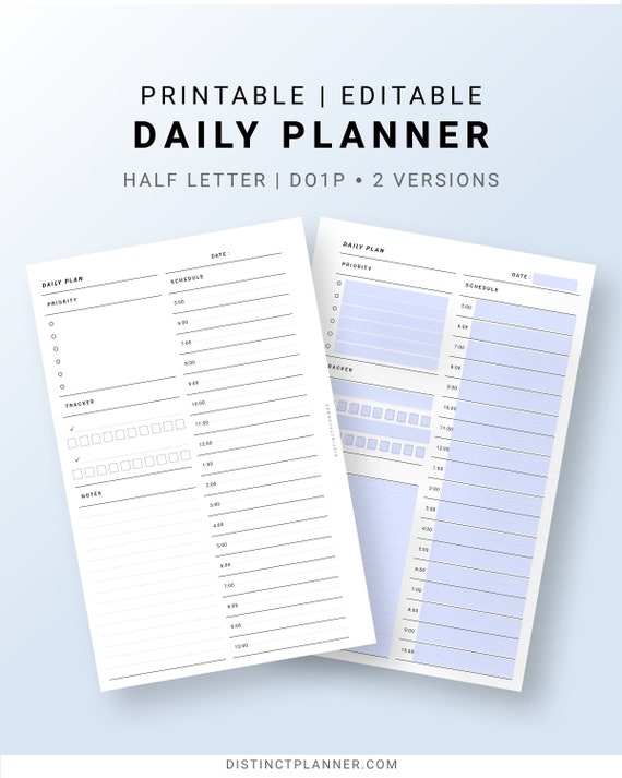 Editable Daily Planner Printable Half Letter Undated Daily | Etsy