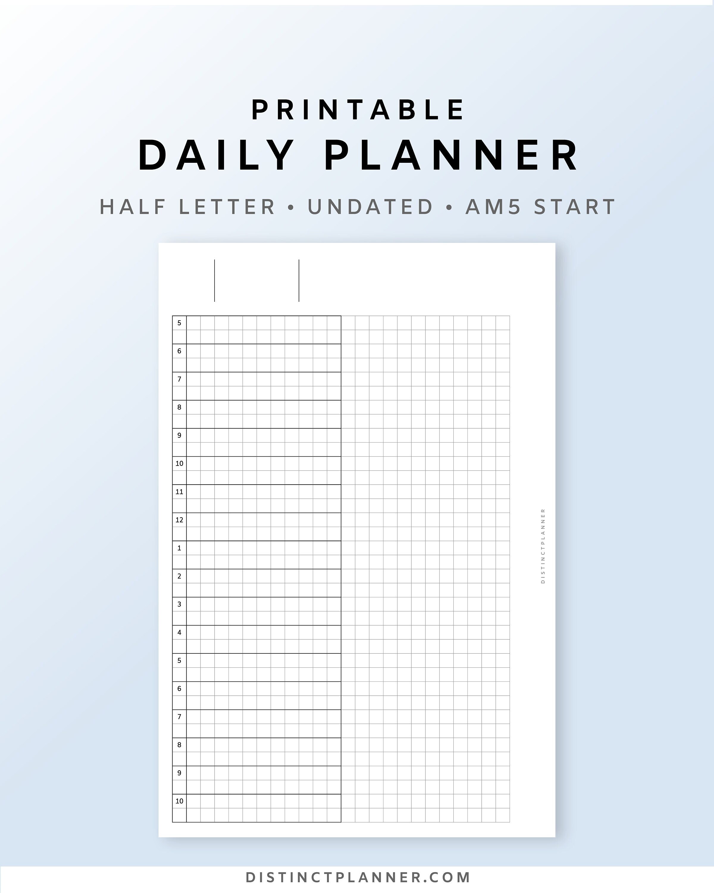 Half Letter | Daily Planner Printable Square Grid | Undated Hourly ...