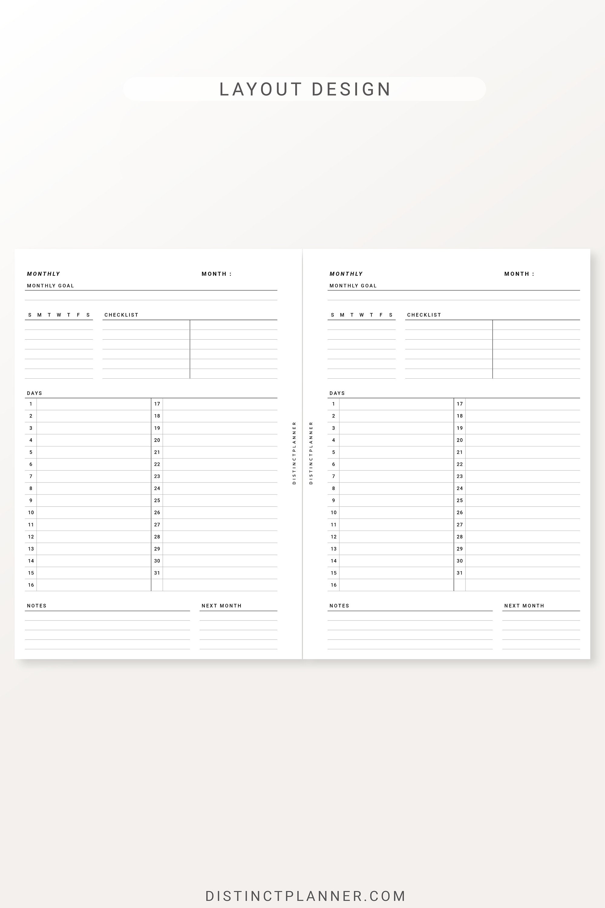 A5 Undated Monthly Overview Planner Inserts Printable, Month on One ...