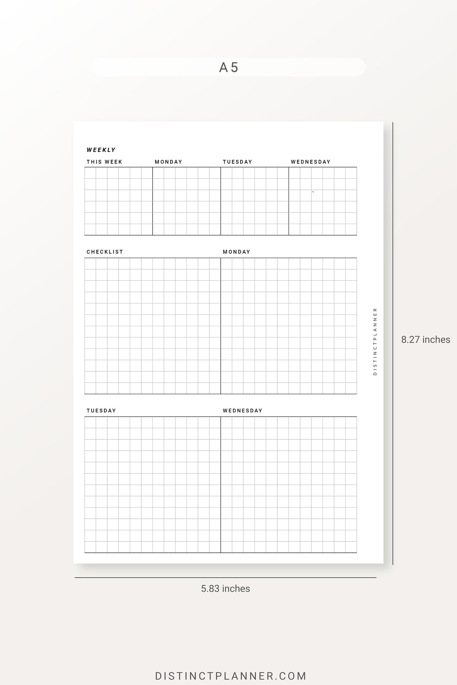 A5 Weekly Planner Printable Inserts Week on Two Pages Grid | Etsy