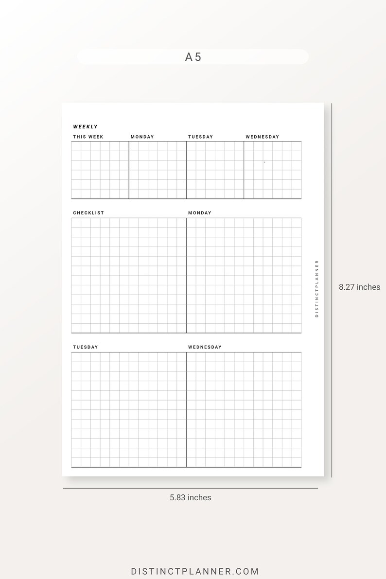 A5 Weekly Planner Printable Inserts Week on Two Pages Grid - Etsy