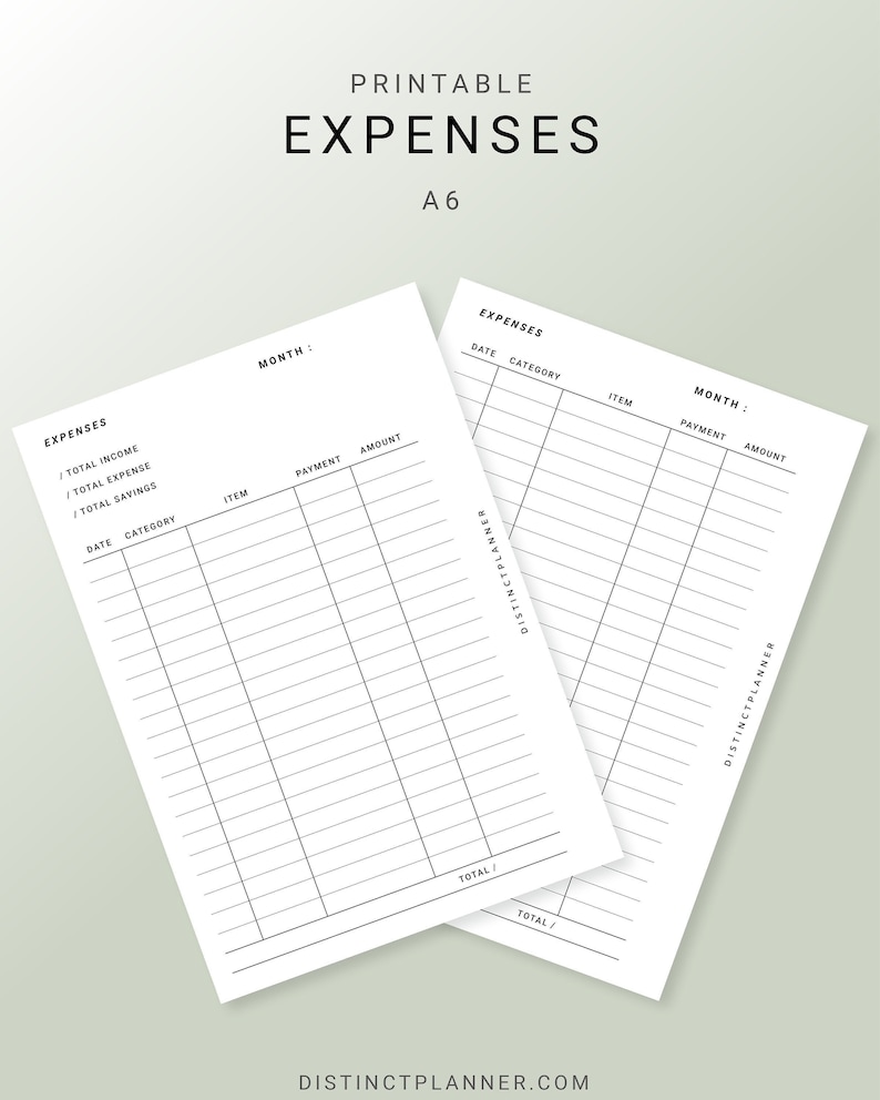A6 Printable Expense Inserts