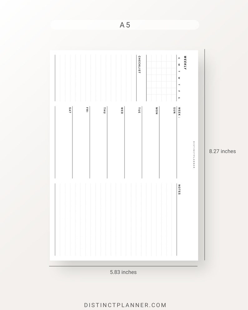 Weekly Planner Horizontal Template A5 Inserts, Undated Weekly Journal ...