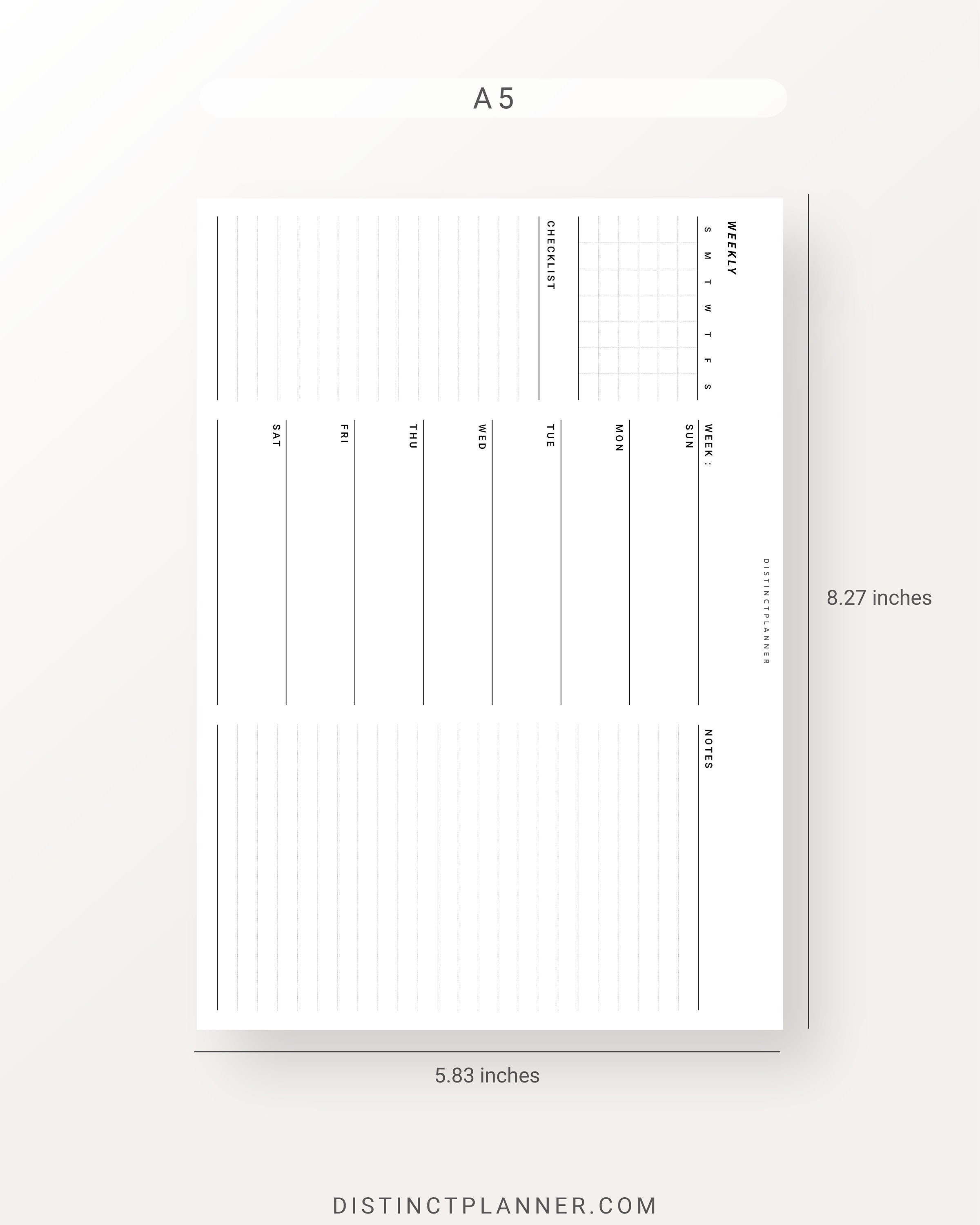 Weekly Planner Horizontal Template A5 Inserts, Undated Weekly Journal ...