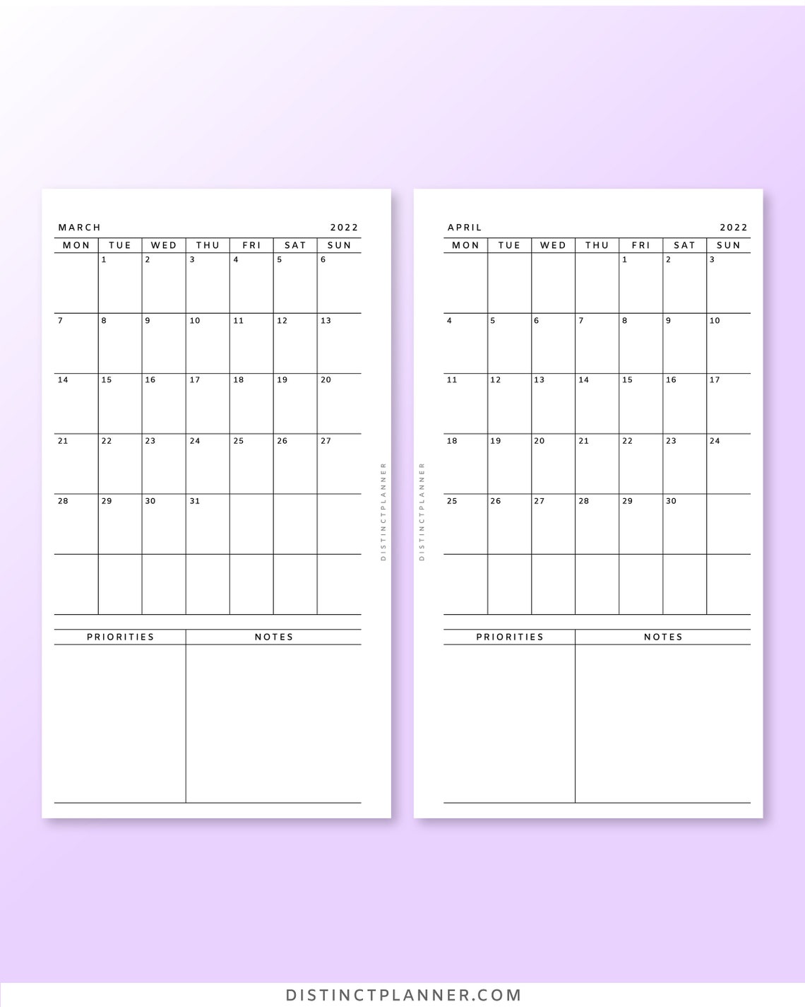 2021 2022 Monthly Planner Printable Dated Monthly Calendar Etsy