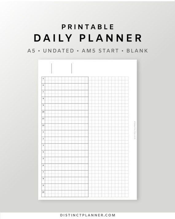 A5 Undated Daily Planner Printable 5am Hourly Square Grid Etsy