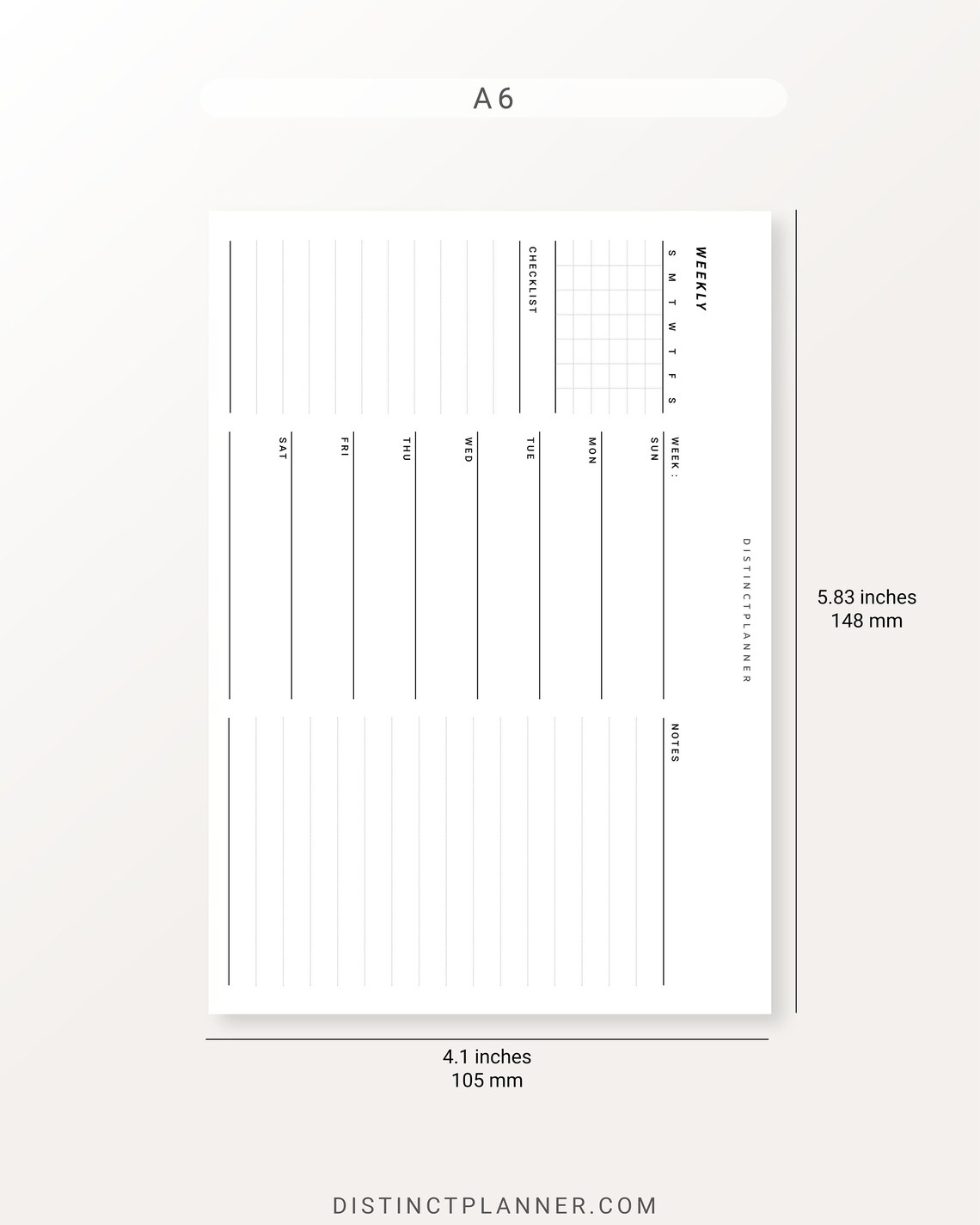 Weekly Planner Horizontal Template A6 Inserts, Undated Weekly Journal ...