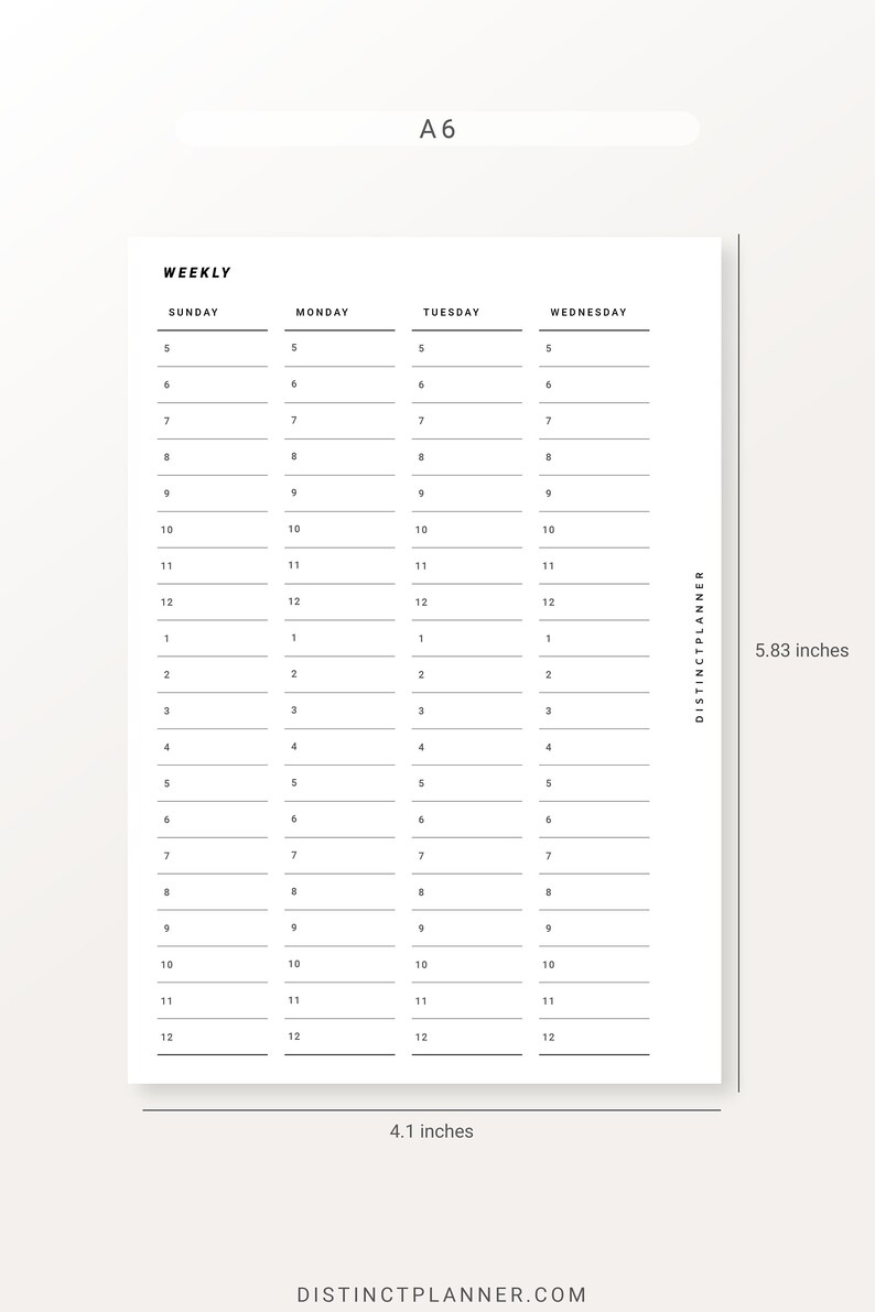 A6 Inserts Weekly Timetable Printable Hourly Schedule - Etsy