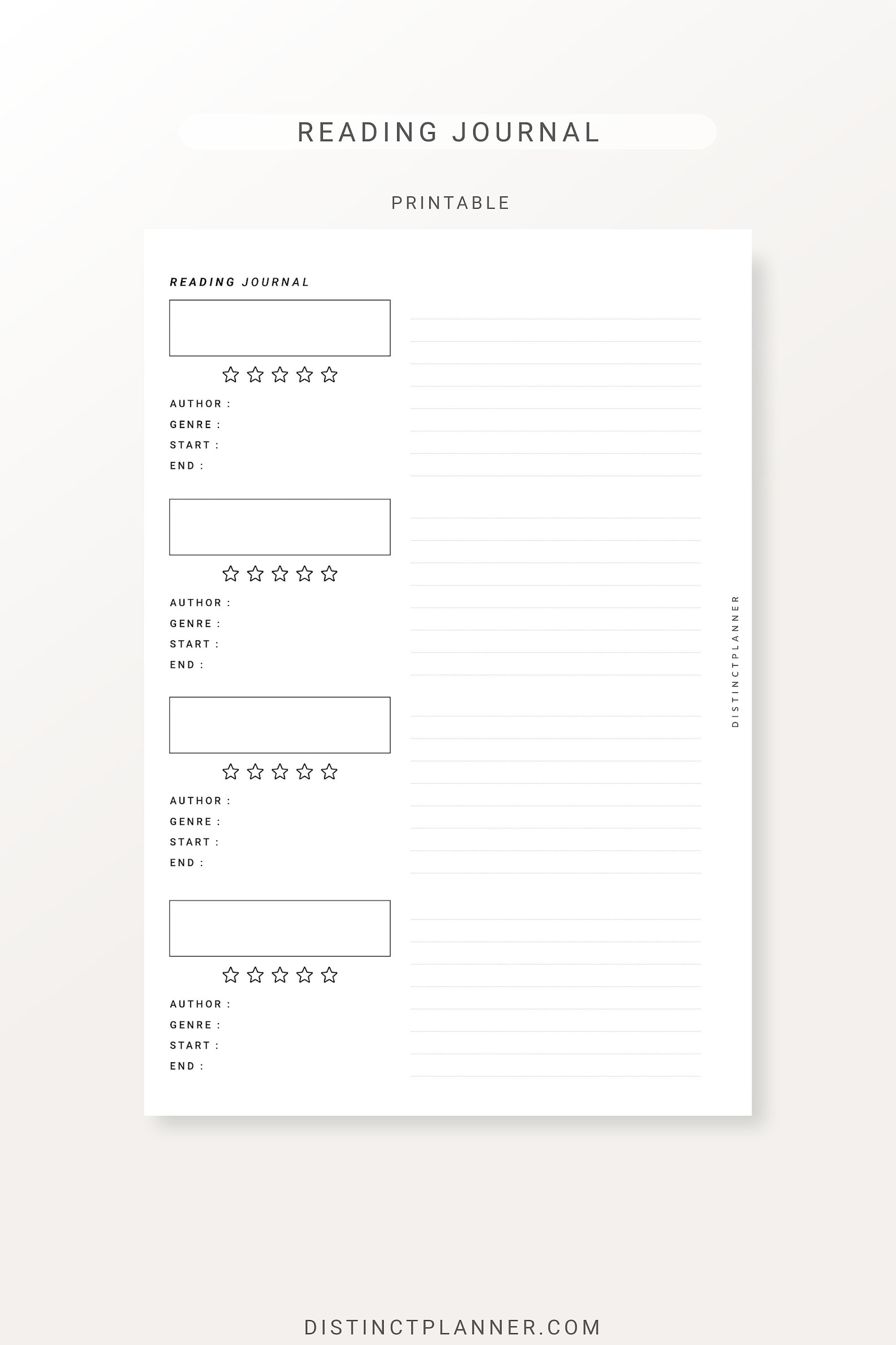 A5 Reading Journal Printable Bundle, Book Review Log Minimal Template ...