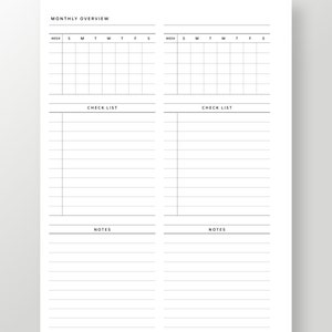 A5 Monthly Overview Printable Undated Planner Inserts Minimalist Month ...