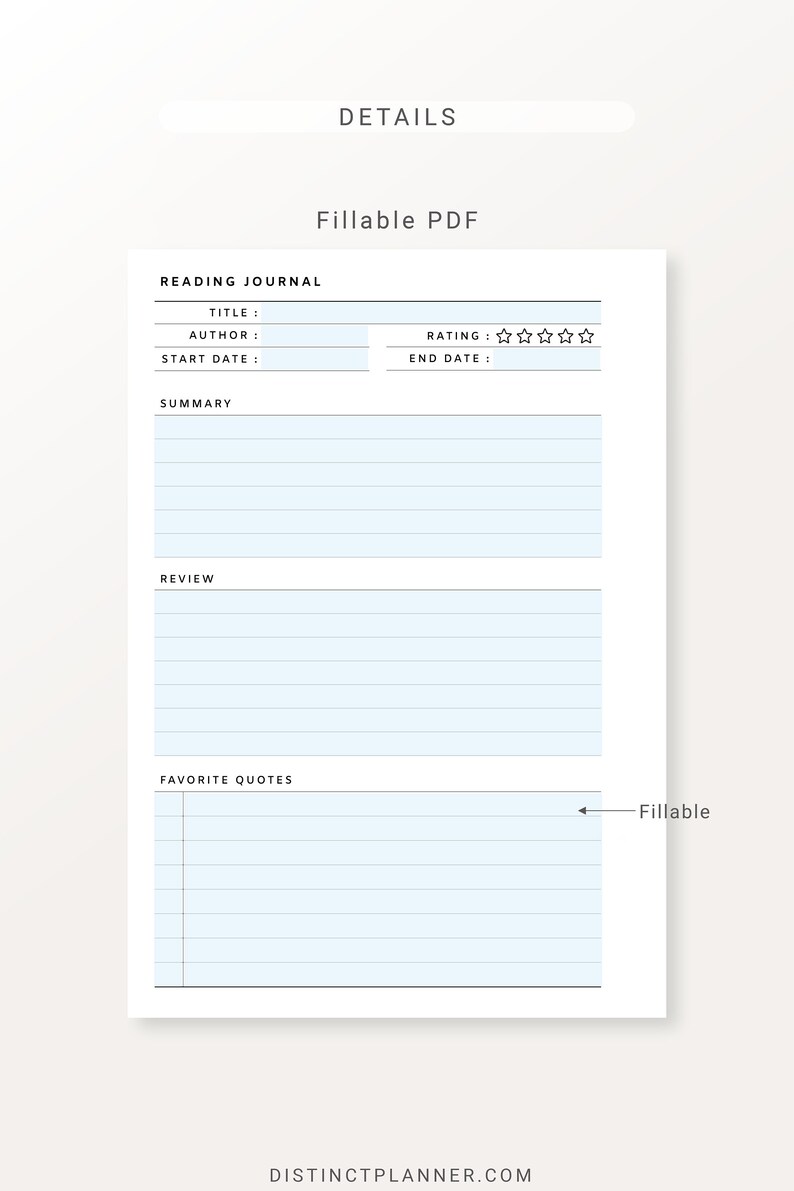 A6 Reading Journal Printable Editable Book Review Template PDF Book ...