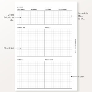 A5 Weekly Planner Printable Inserts Week on Two Pages Grid - Etsy