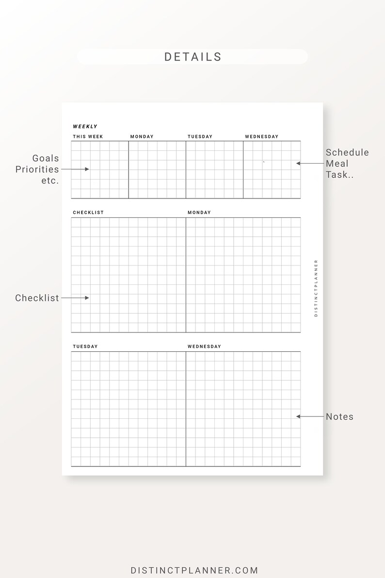 A5 Weekly Planner Printable Inserts Week on Two Pages Grid - Etsy