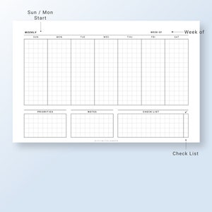 Weekly Planner Printable Half Letter, Week on One Page, Undated Grid ...