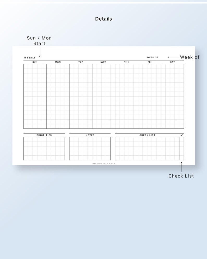 Weekly Planner Printable Half Letter, Week on One Page, Undated Grid ...