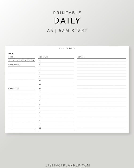 A5 Daily Horizontal Planner Printable Undated Daily Journal | Etsy