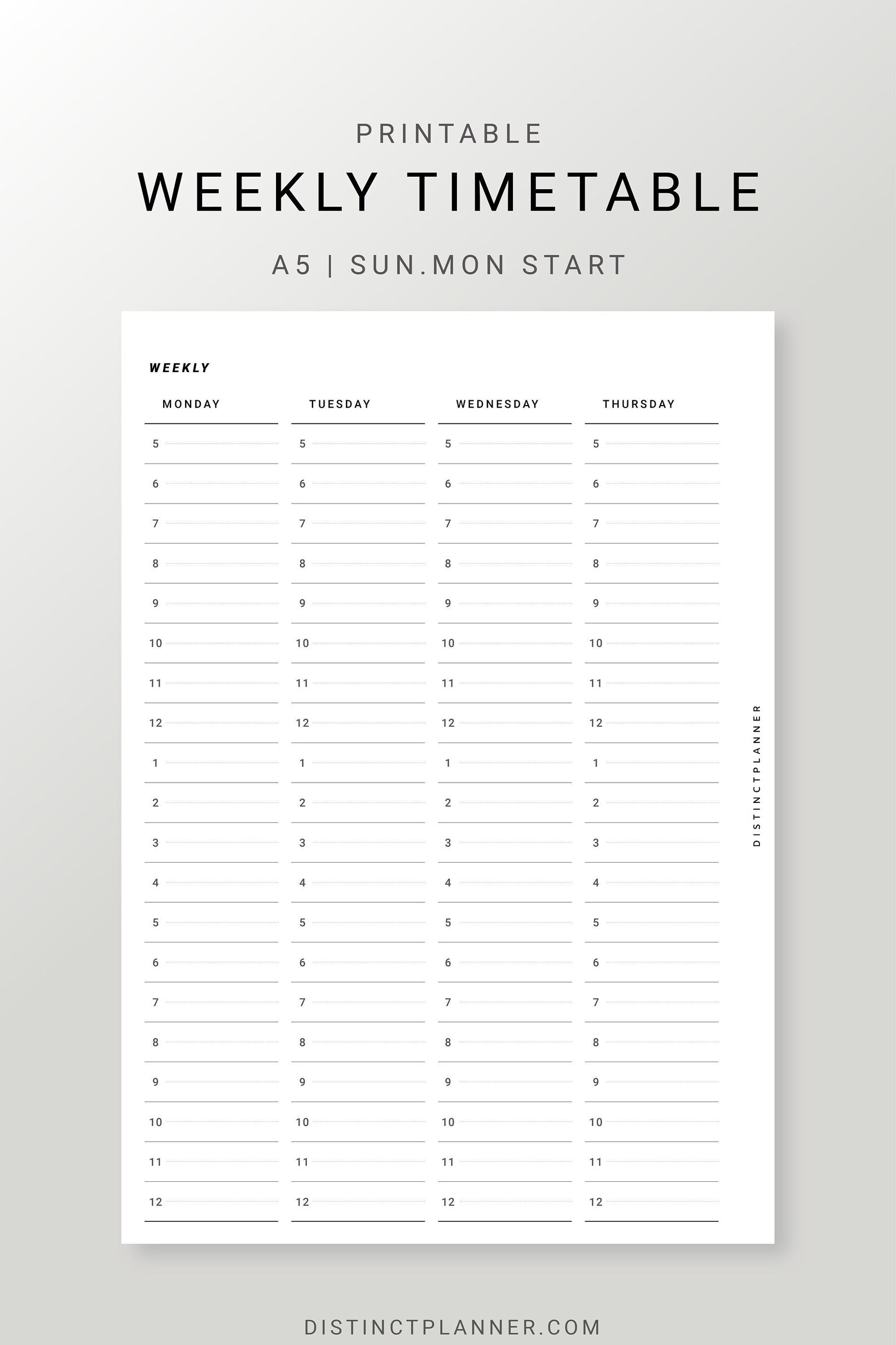 A5 Inserts, Weekly Timetable Printable, Hourly Schedule Agenda, 5 Am ...
