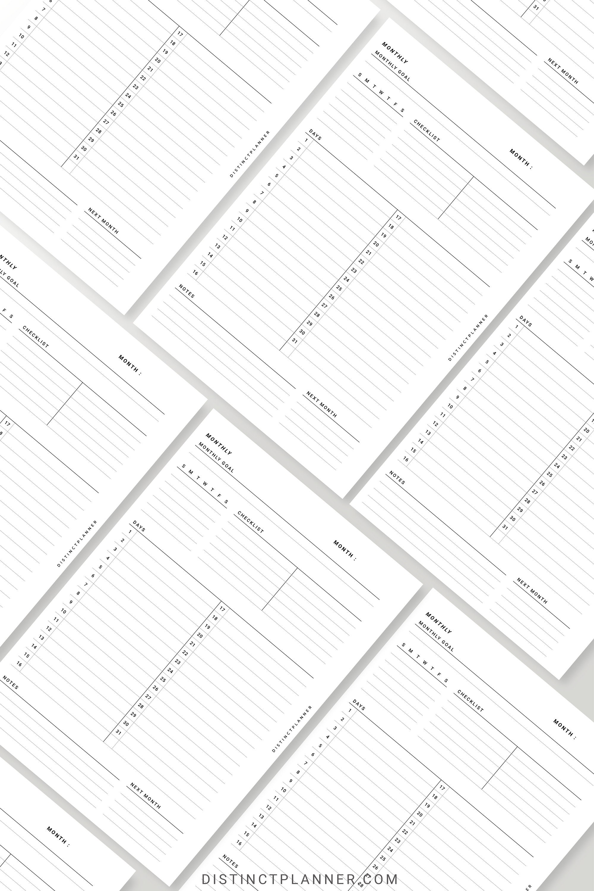 A5 Undated Monthly Overview Planner Inserts Printable, Month on One ...