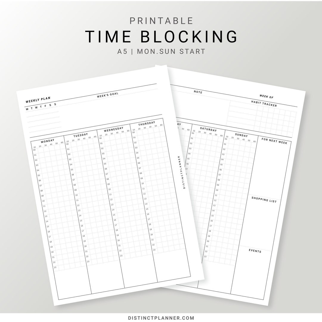 A5 Undated Weekly Time Blocking Printable | Best Time Management ...
