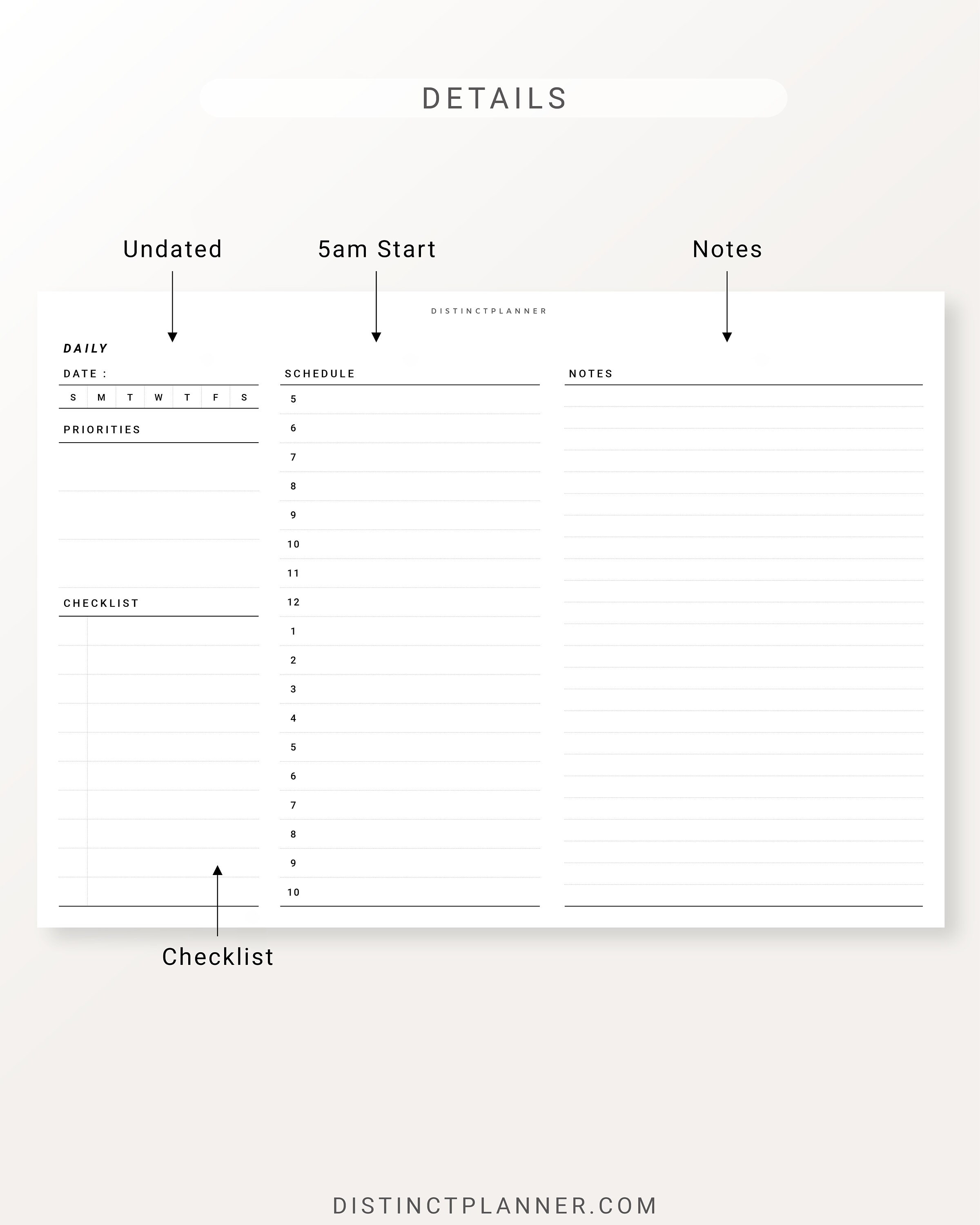 A5 Daily Horizontal Planner Printable, Undated Daily Journal for ...