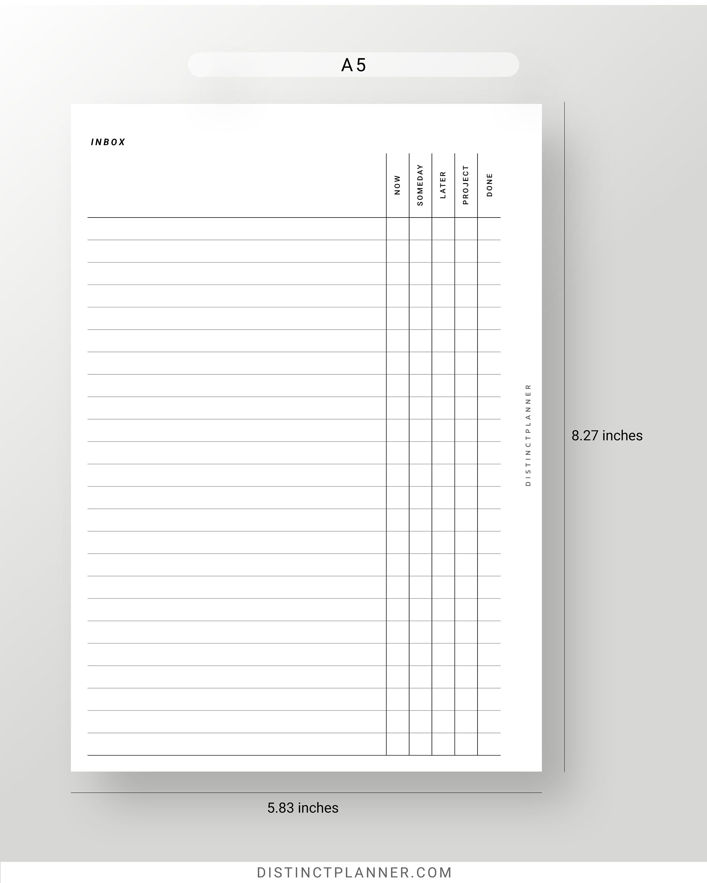 Inbox Printable Planner Inserts A5, Checklist Template, Inbox to Do ...
