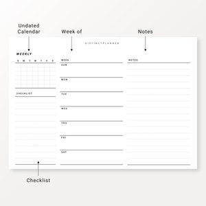 Weekly Planner Horizontal Template A6 Inserts, Undated Weekly Journal ...