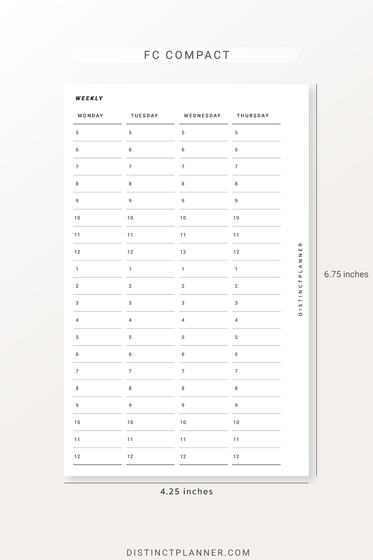 FCC Inserts Weekly Timetable Printable Hourly Schedule - Etsy