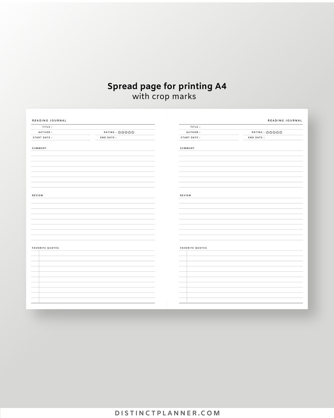 A5 Reading Journal Printable Editable | Book Review Template PDF | Book ...