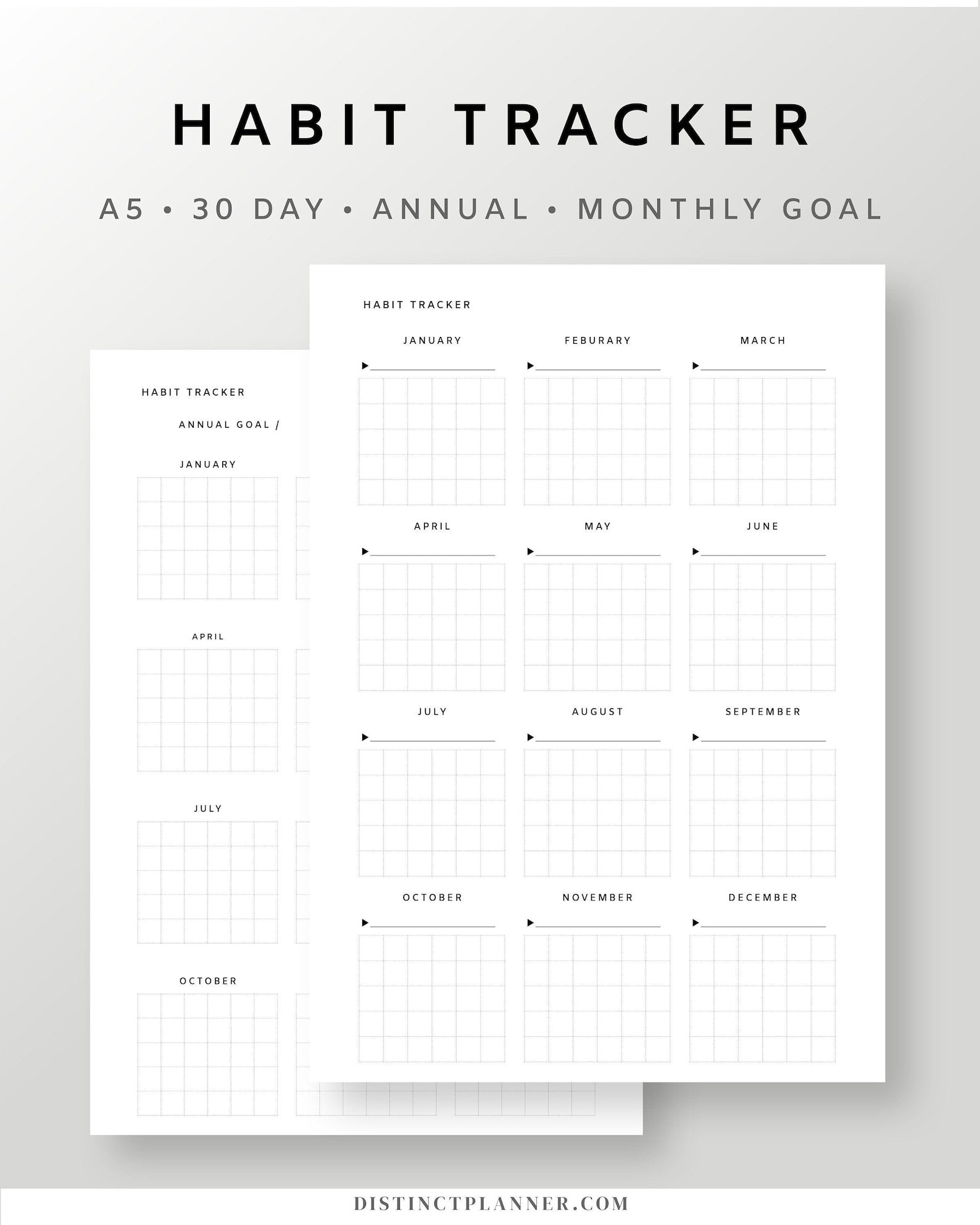 Monthly Habit Tracker 30 Days | Yearly Goal Planner Printable | A5 ...