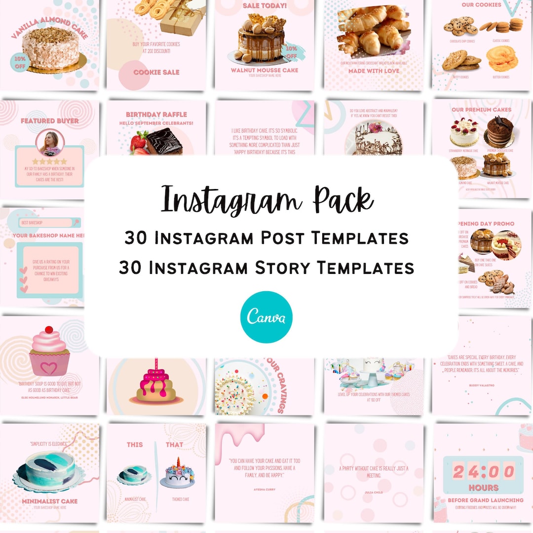 Pastel Pink and Blue Cakes and Pastries Business Instagram Etsy