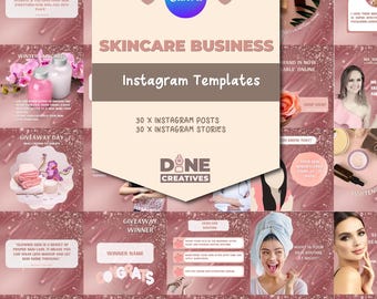 Skincare Business Instagram Templates, Rosegold Canva Pack (Digital Download)