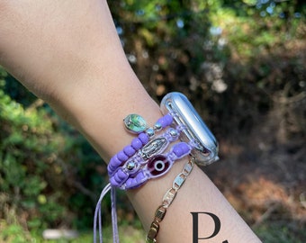 Mal de ojo Morado con Virgencita y San Judas Tadeo Apple Watch Band / Purple Evil Eye with Virgen Mary and Saint Jude Apple Watch Band